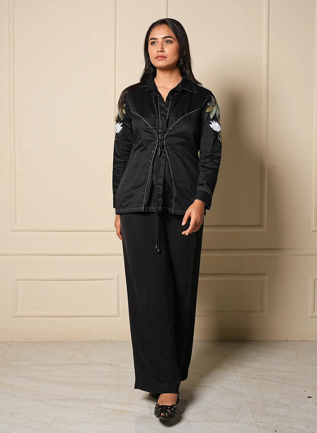 Noir Bloom Lace-up Shirt