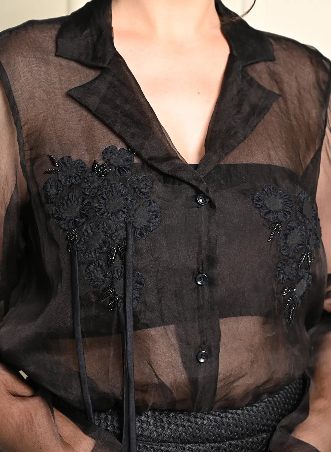 Black Petal Appliqué Shirt