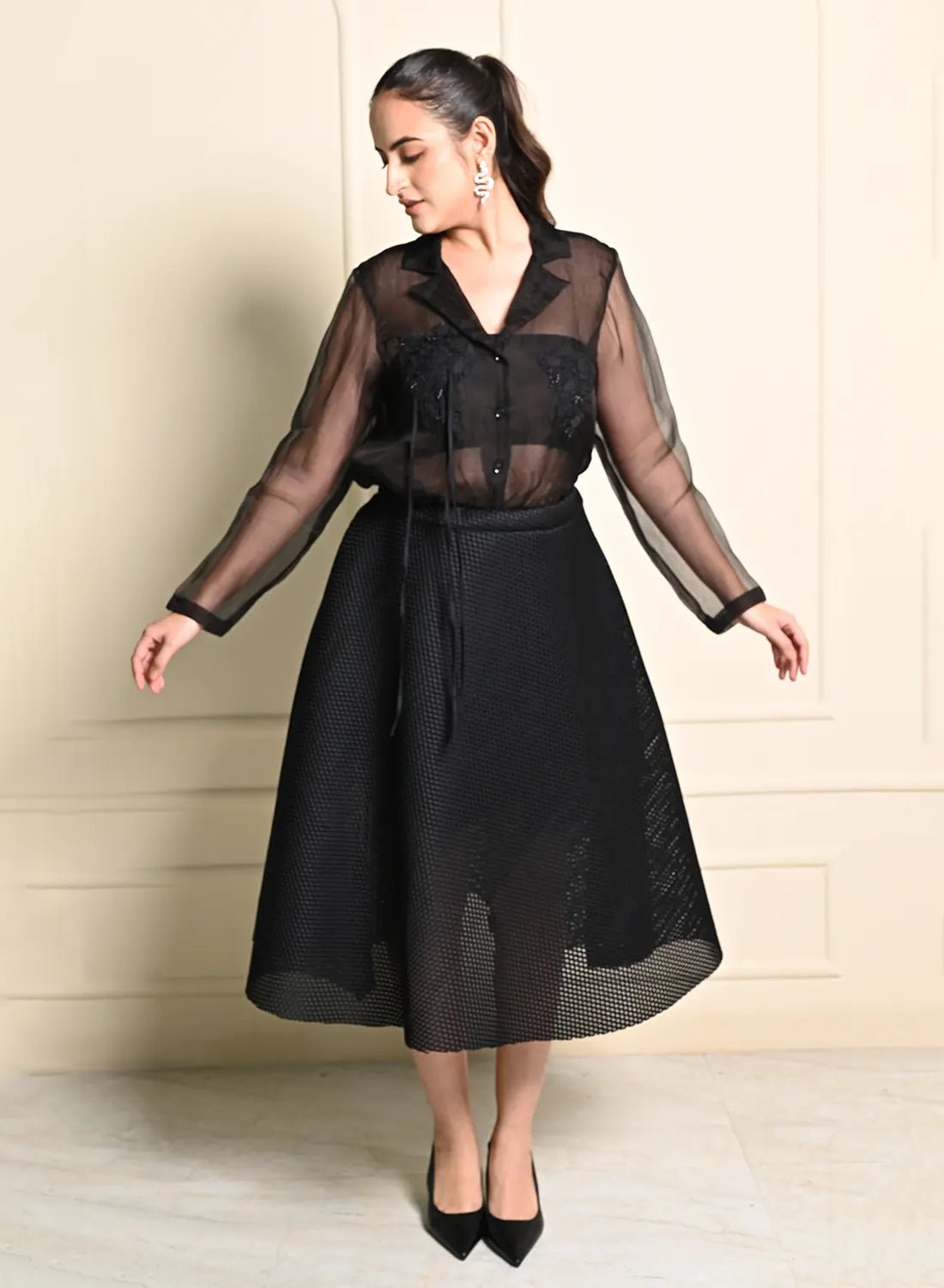 Black Petal Appliqué Shirt