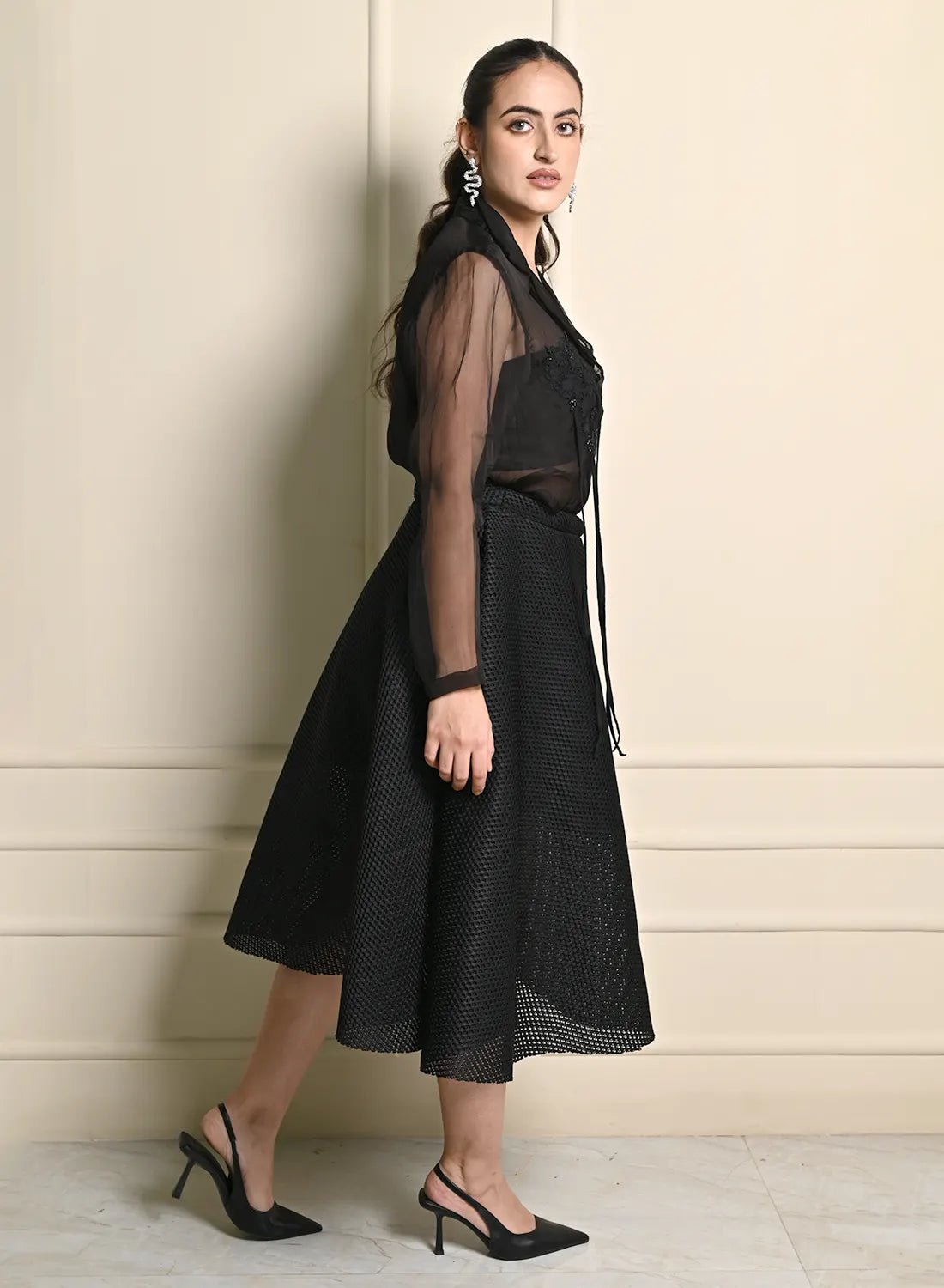 Black Petal Appliqué Shirt