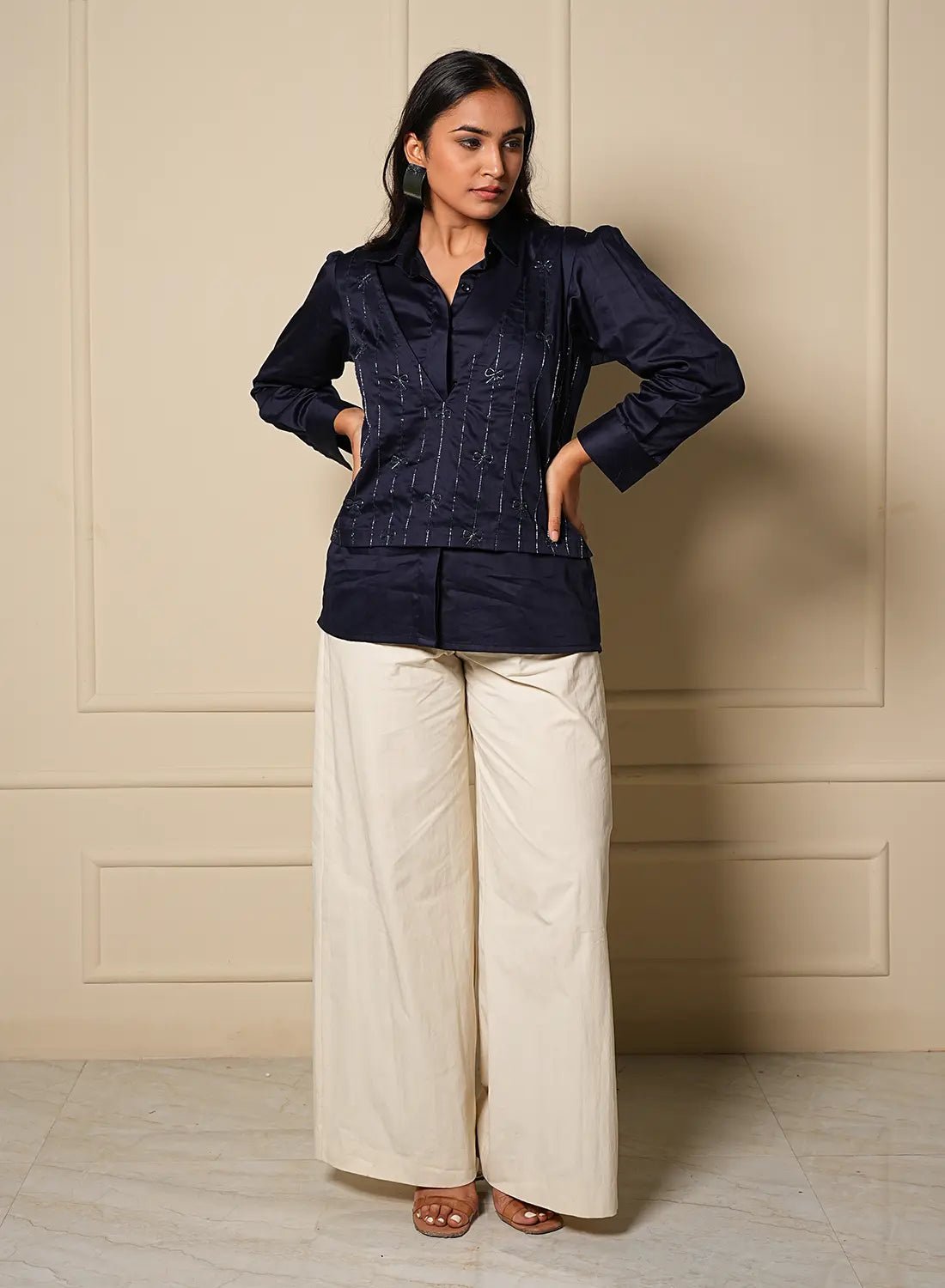 Navy Bowtie Overlay Shirt