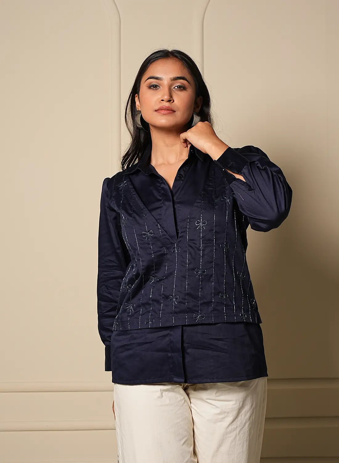 Navy Bowtie Overlay Shirt