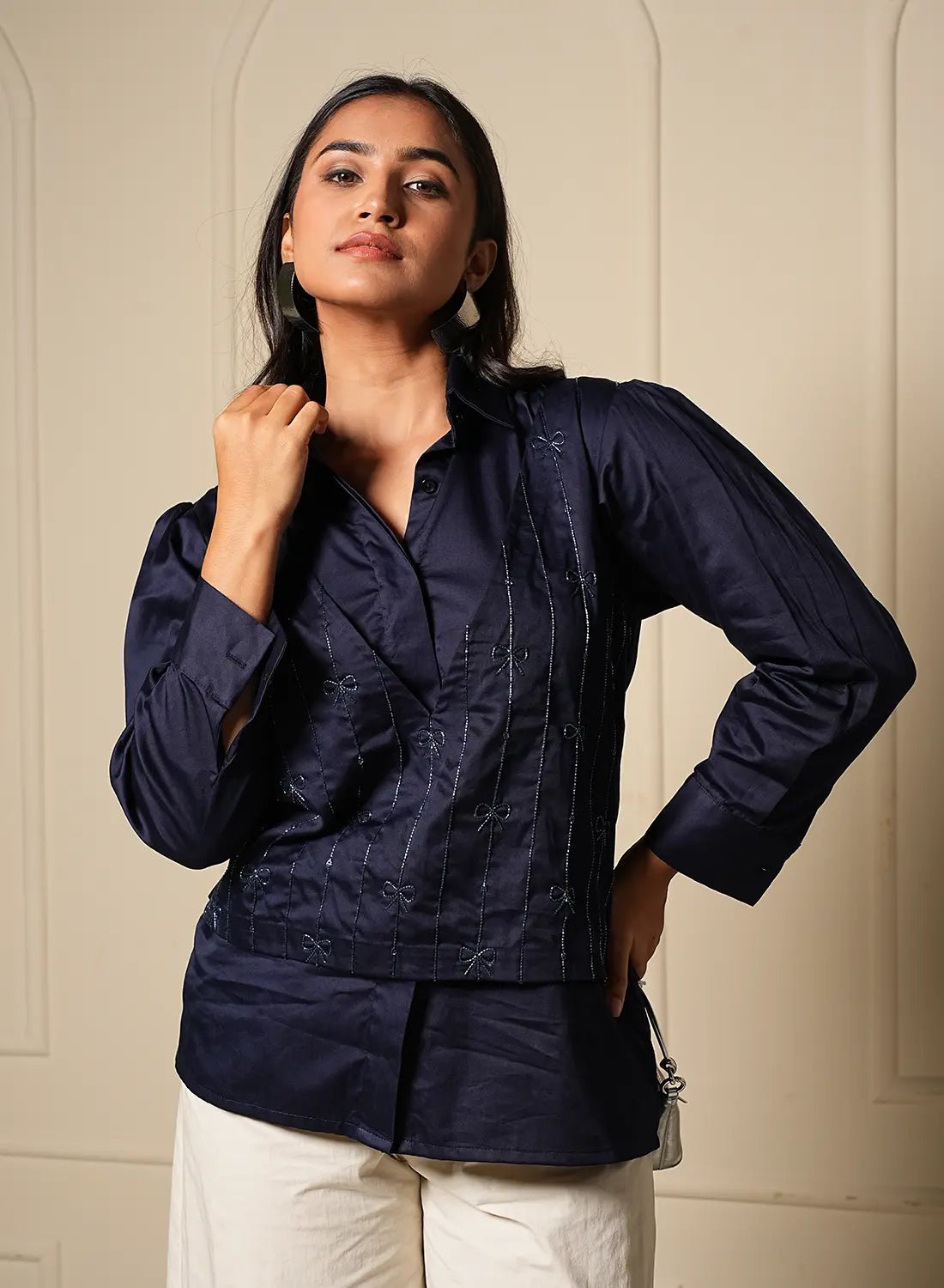 Navy Bowtie Overlay Shirt