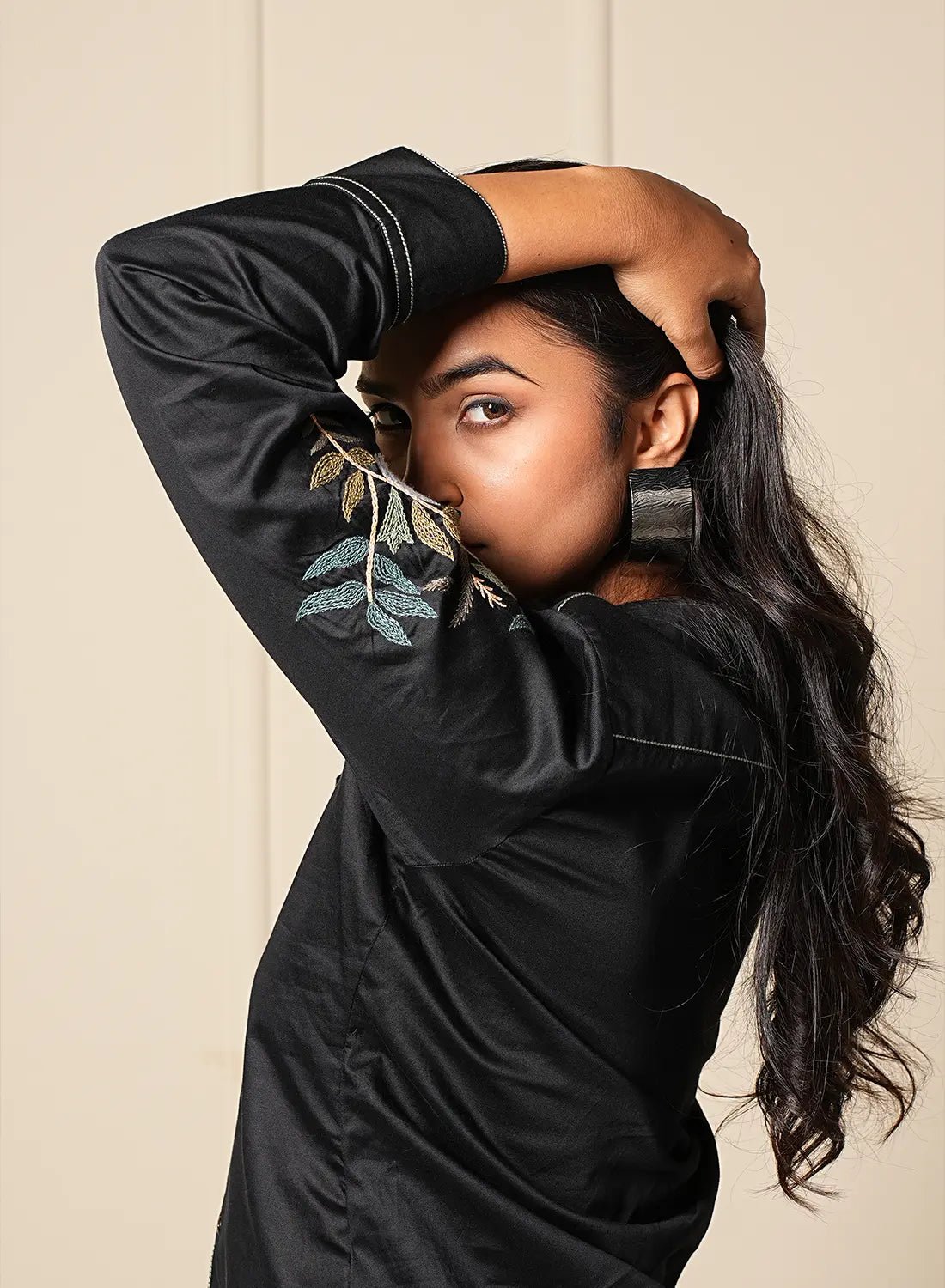 Noir Bloom Lace-up Shirt