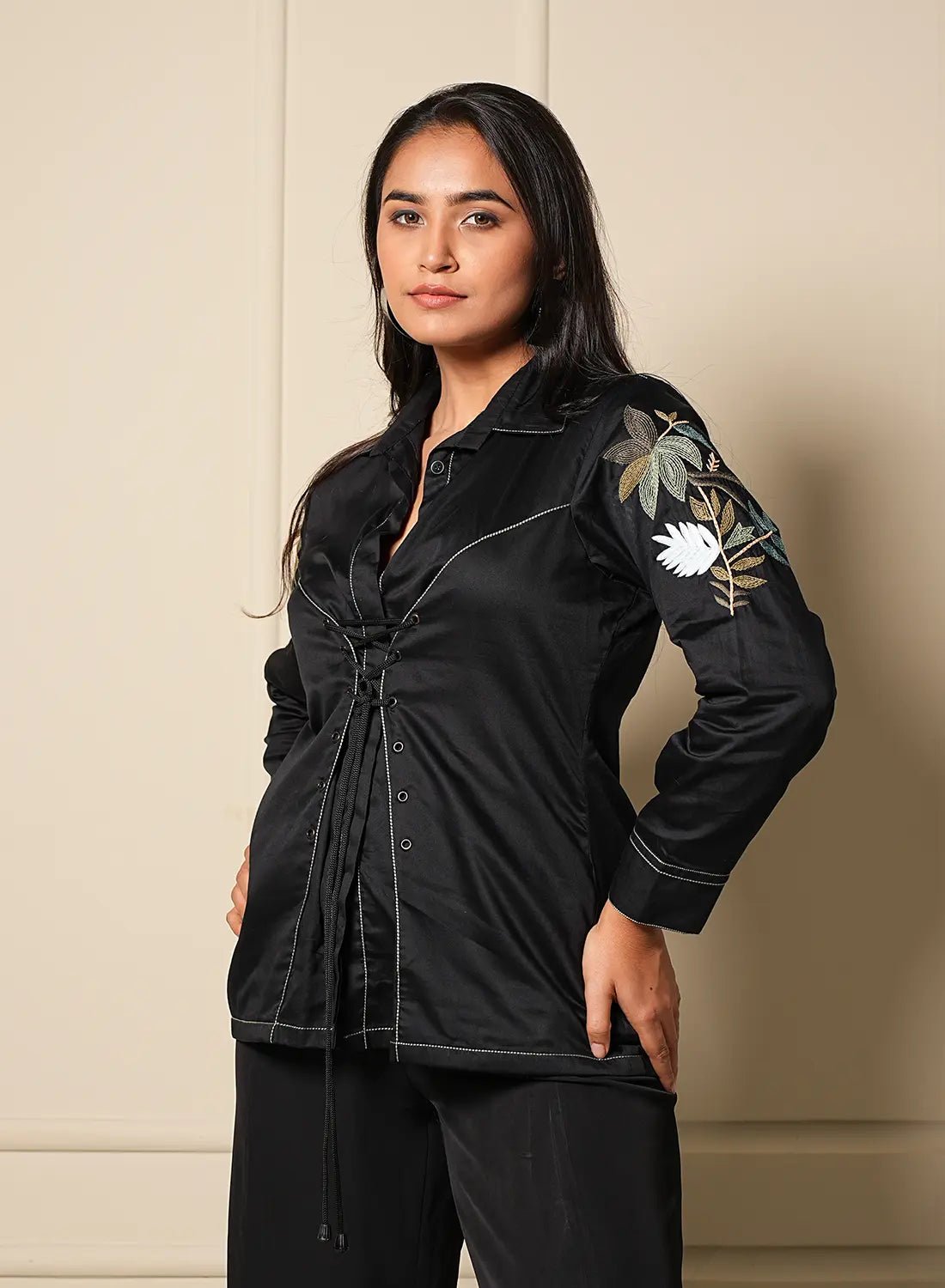 Noir Bloom Lace-up Shirt