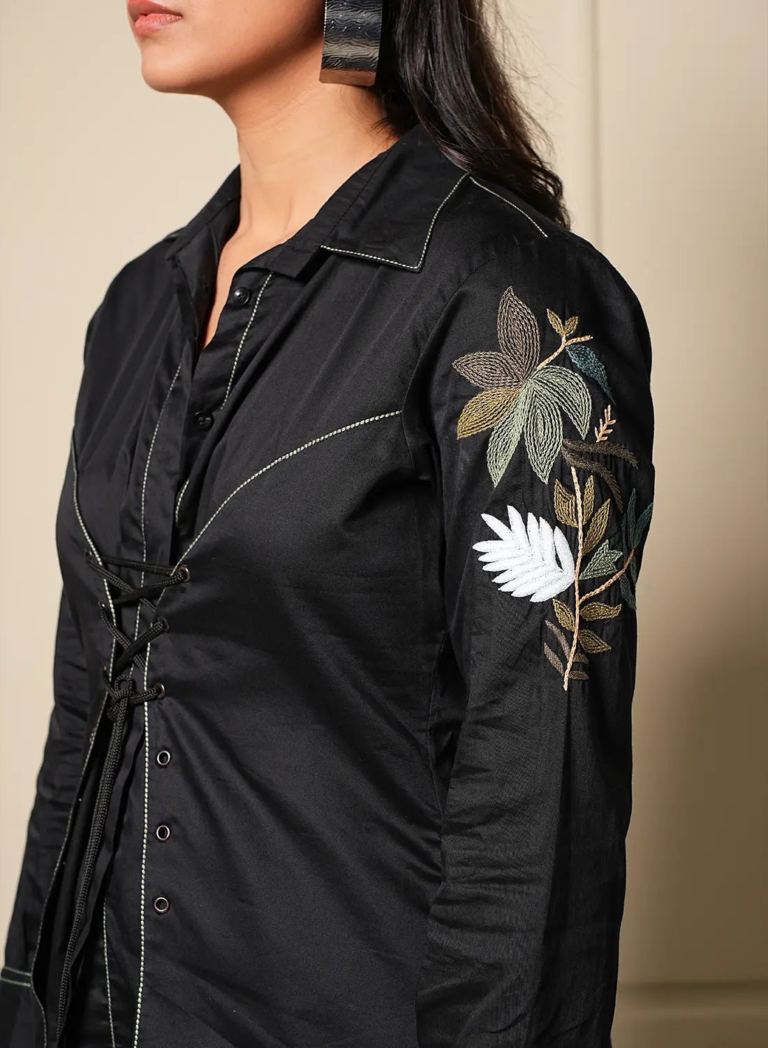 Noir Bloom Lace-up Shirt