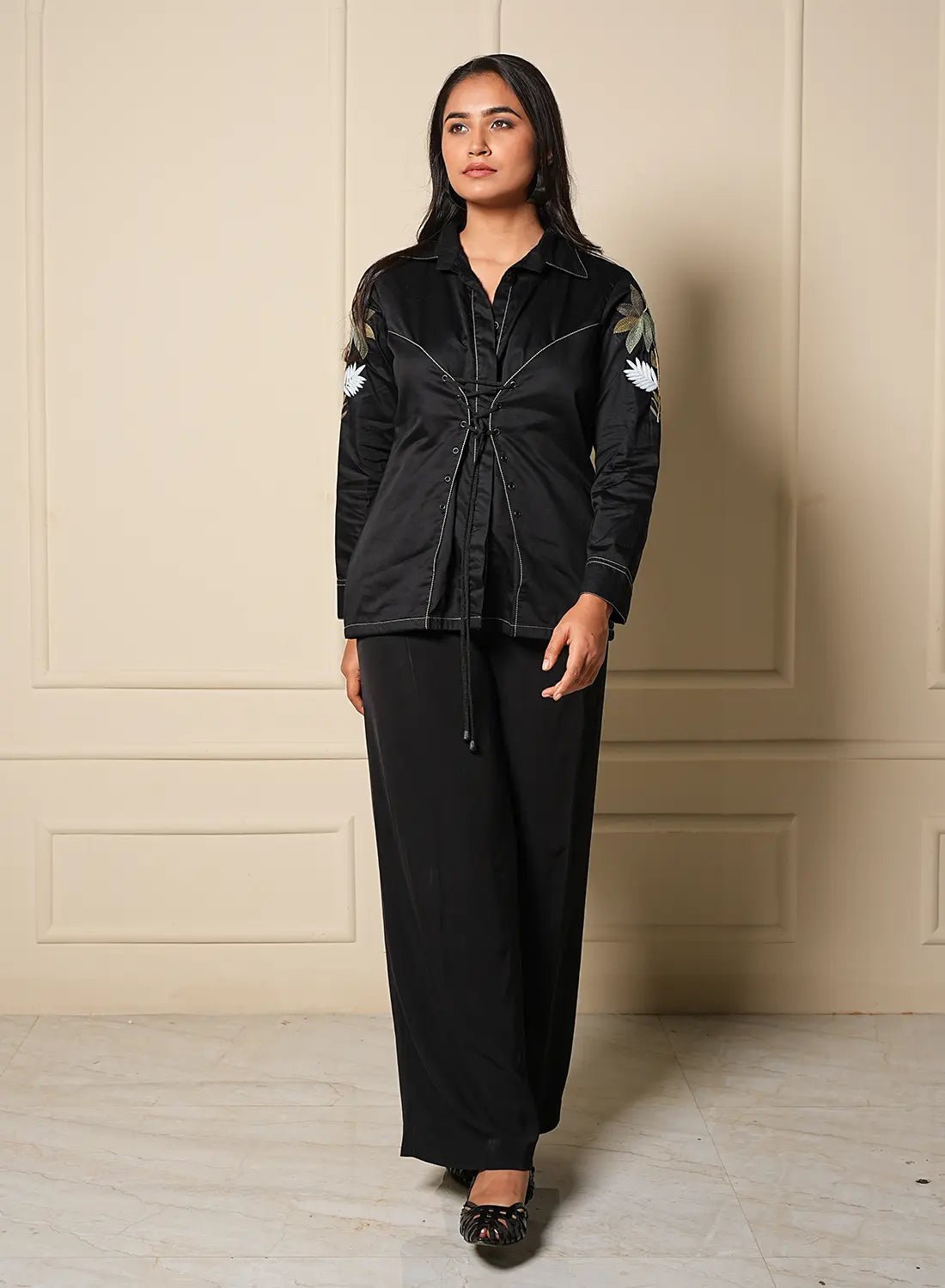 Noir Bloom Lace-up Shirt